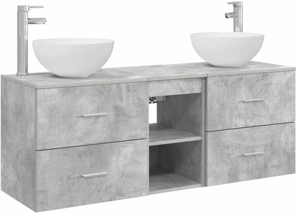 Vonios spintos komplektas 3 vnt. Betono pilka 129 x 35 x 80 cm