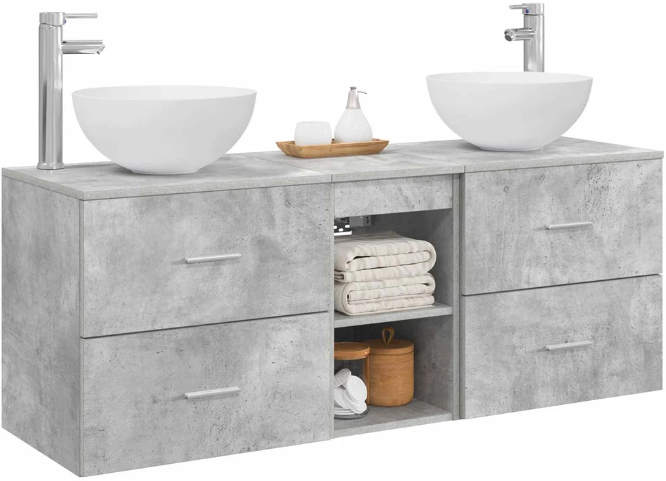 Vonios spintos komplektas 3 vnt. Betono pilka 129 x 35 x 80 cm