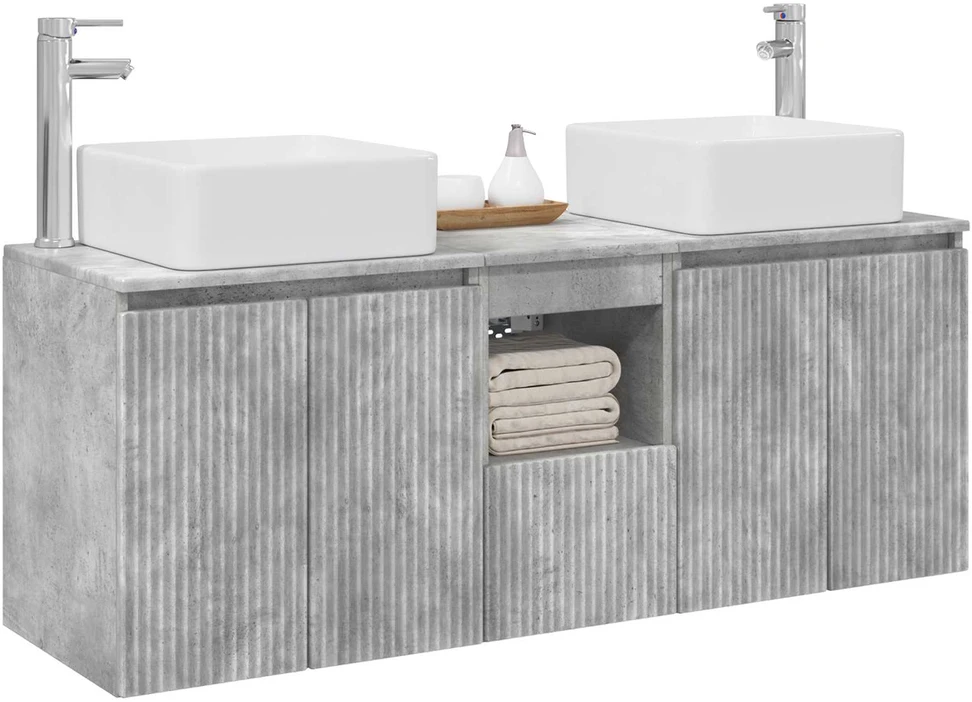 Vonios spintos komplektas 3 vnt. Betono pilka 135 x 35 x 80 cm