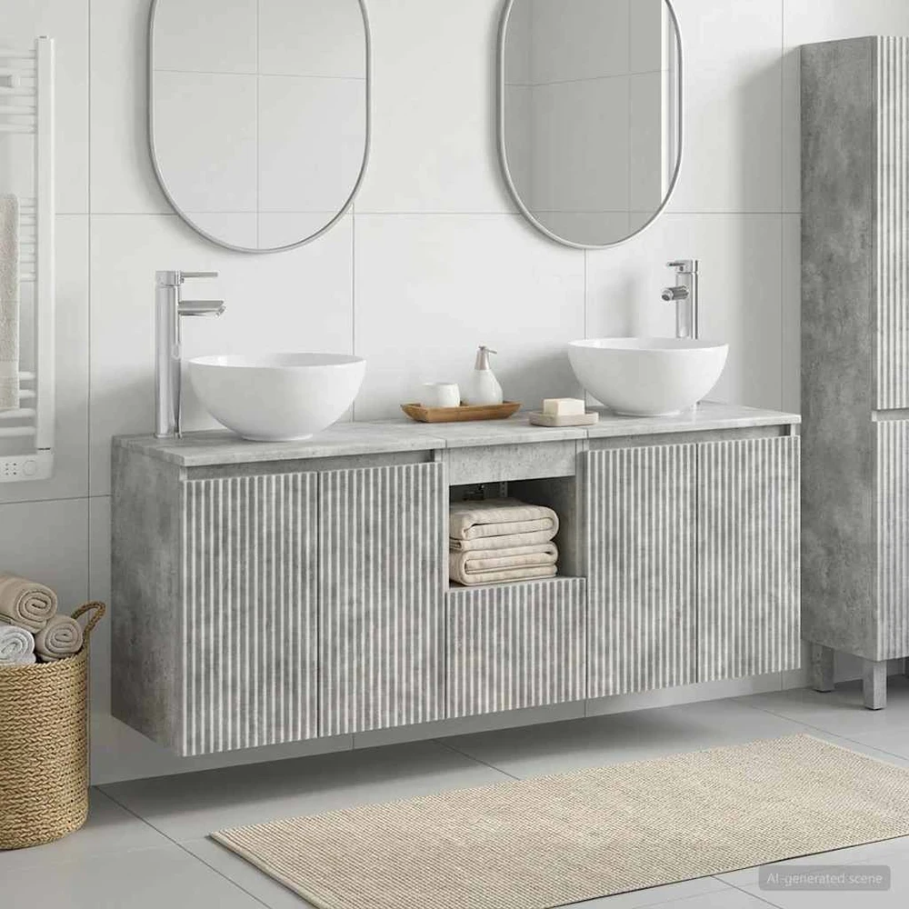 Vonios spintos komplektas 3 vnt. Betono pilka 129 x 35 x 80 cm