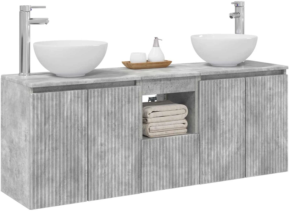 Vonios spintos komplektas 3 vnt. Betono pilka 129 x 35 x 80 cm
