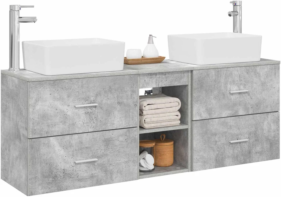 Vonios spintos komplektas 3 vnt. Betono pilka 136 x 35 x 80 cm
