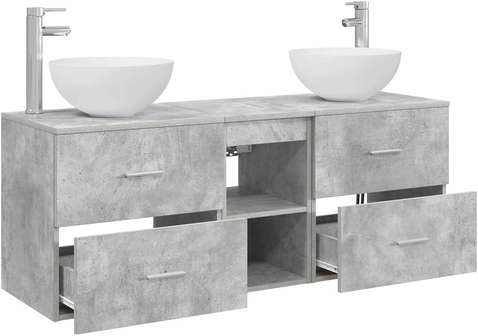 Vonios spintos komplektas 3 vnt. Betono pilka 129 x 35 x 80 cm