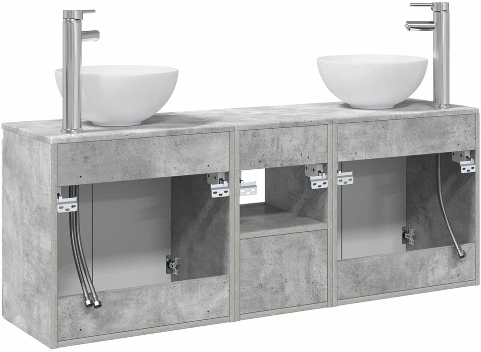 Vonios spintos komplektas 3 vnt. Betono pilka 129 x 35 x 80 cm