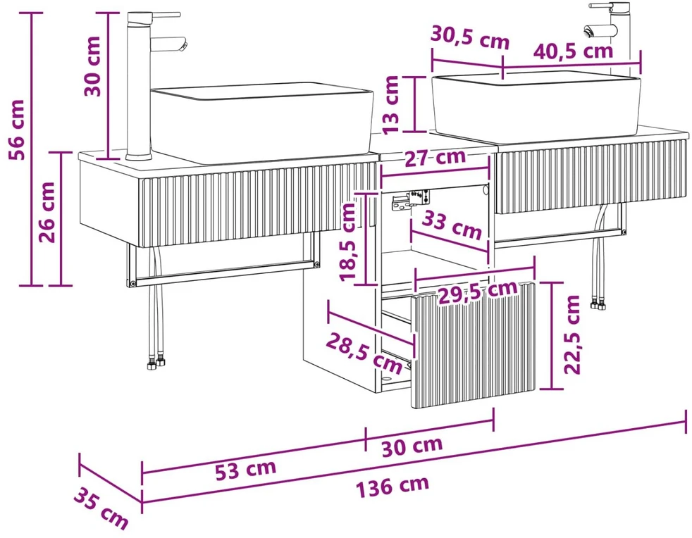 Vonios spintos komplektas 3 vnt. Betono pilka 53 x 35 x 39 cm