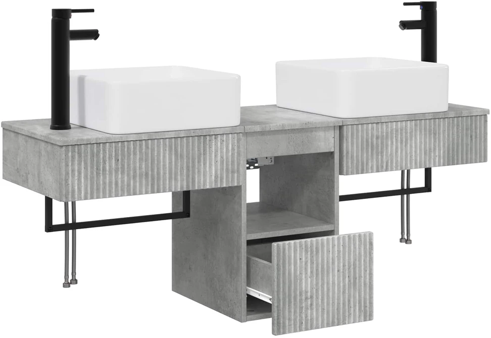 Vonios spintos komplektas 3 vnt. Betono pilka 136 x 35 x 80 cm