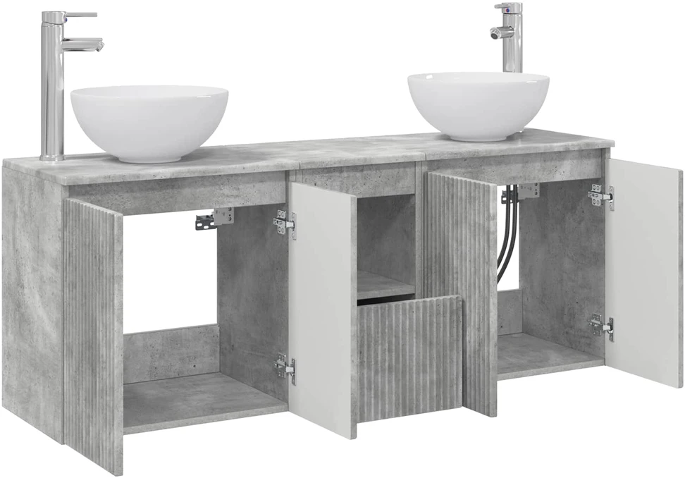 Vonios spintos komplektas 3 vnt. Betono pilka 129 x 41 x 80 cm