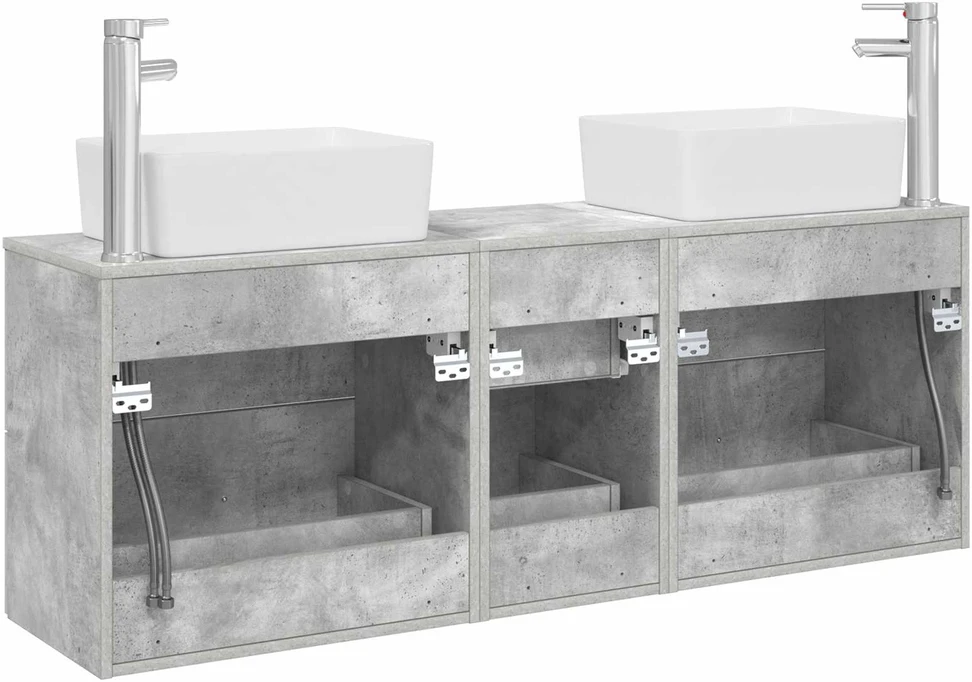 Vonios spintos komplektas 3 vnt. Betono pilka 136 x 35 x 80 cm