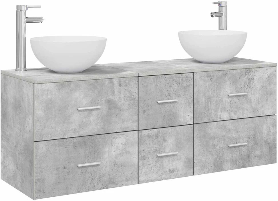 Vonios spintos komplektas 3 vnt. Betono pilka 129 x 35 x 80 cm