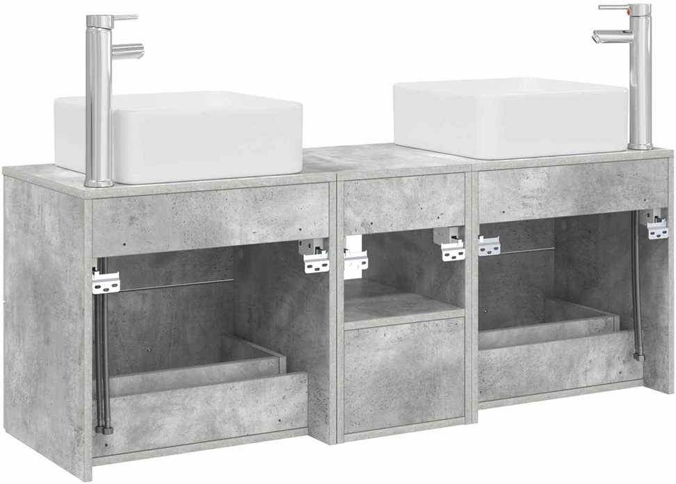 Vonios spintos komplektas 3 vnt. Betono pilka 129 x 41 x 80 cm