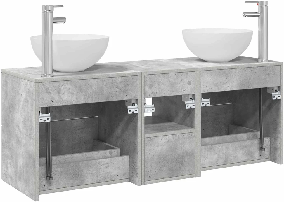 Vonios spintos komplektas 3 vnt. Betono pilka 129 x 35 x 80 cm