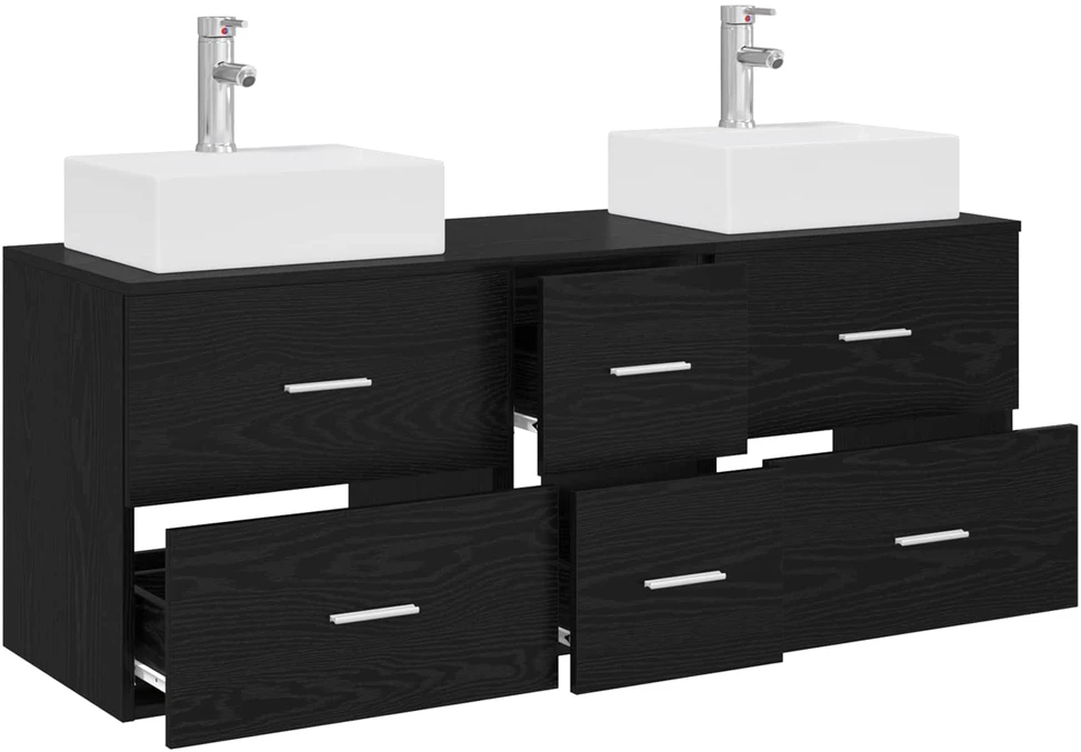 Vonios spintos komplektas 3 vnt. Juoda 129 x 41 x 79,5 cm