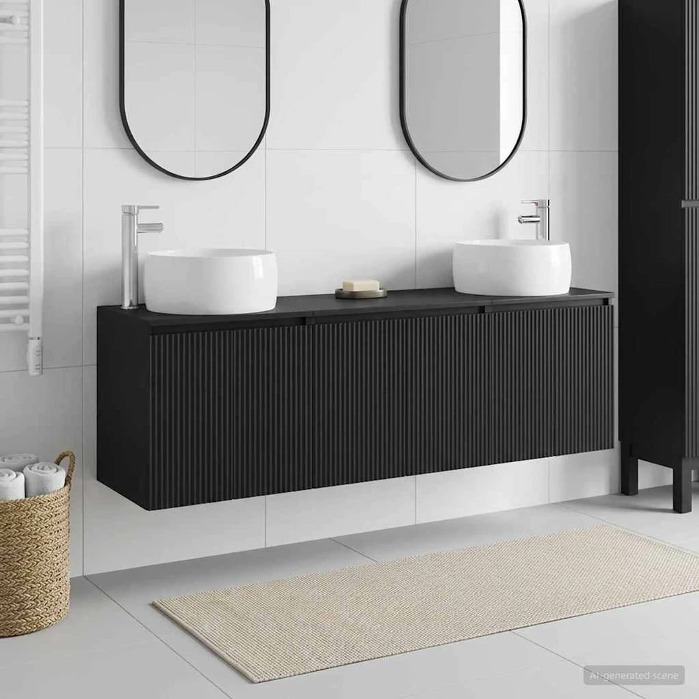 Vonios spintos komplektas 3 vnt. Juoda 161,5 x 44,5 x 80 cm