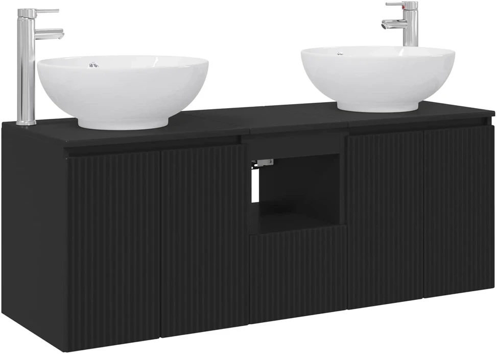 Vonios spintos komplektas 3 vnt. Juoda 129 x 44,5 x 80 cm