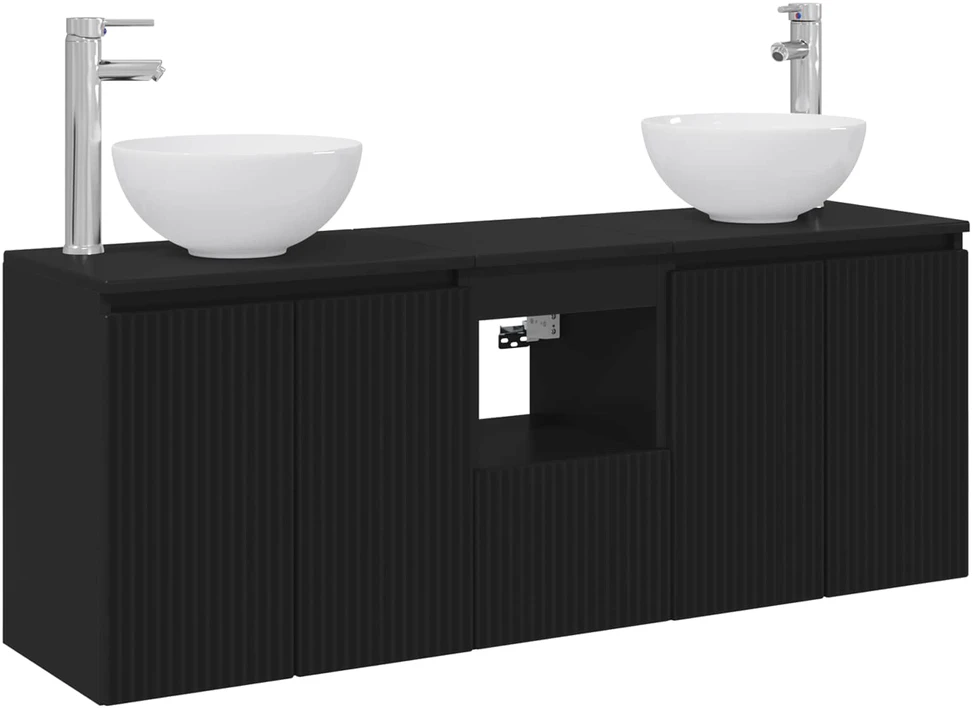 Vonios spintos komplektas 3 vnt. Juoda 129 x 35 x 80 cm