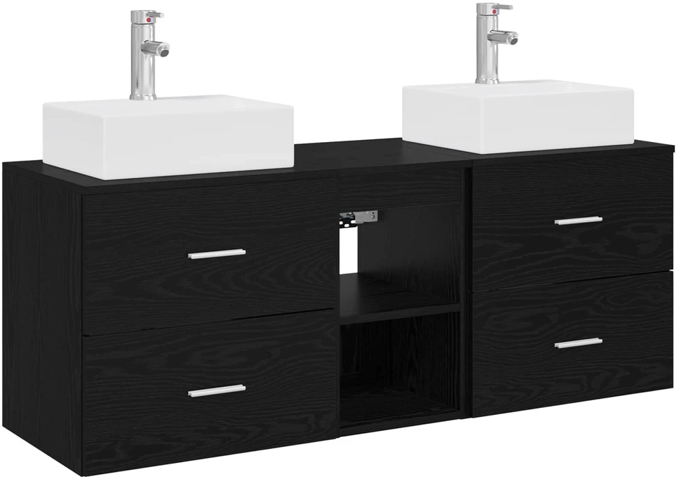 Vonios spintos komplektas 3 vnt. Juoda 129 x 41 x 79,5 cm