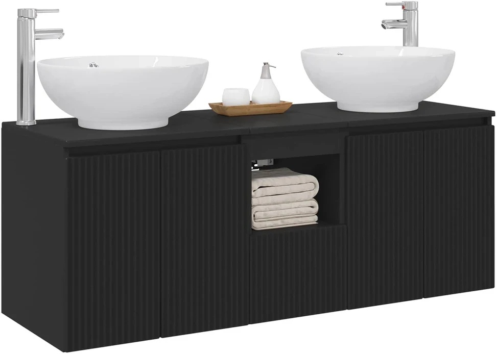 Vonios spintos komplektas 3 vnt. Juoda 129 x 44,5 x 80 cm