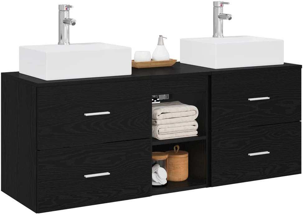 Vonios spintos komplektas 3 vnt. Juoda 129 x 41 x 79,5 cm
