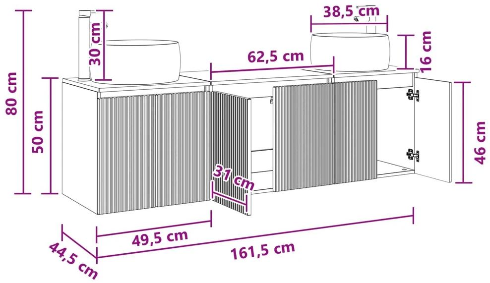 Vonios spintos komplektas 3 vnt. Juoda 49,5 x 44,5 x 66 cm