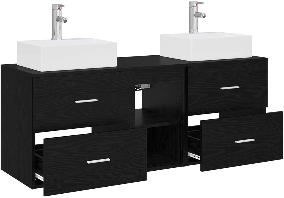 Vonios spintos komplektas 3 vnt. Juoda 129 x 41 x 79,5 cm