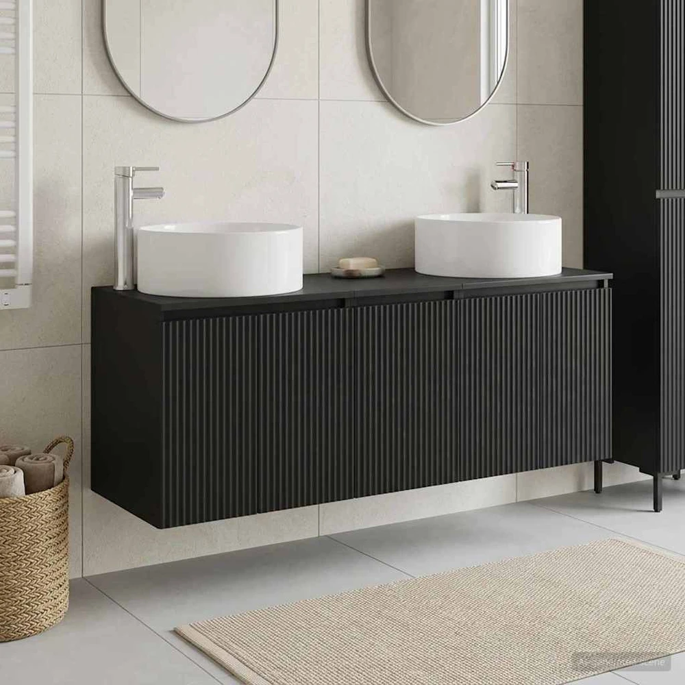 Vonios spintos komplektas 3 vnt. Juoda 161,5 x 44,5 x 80 cm