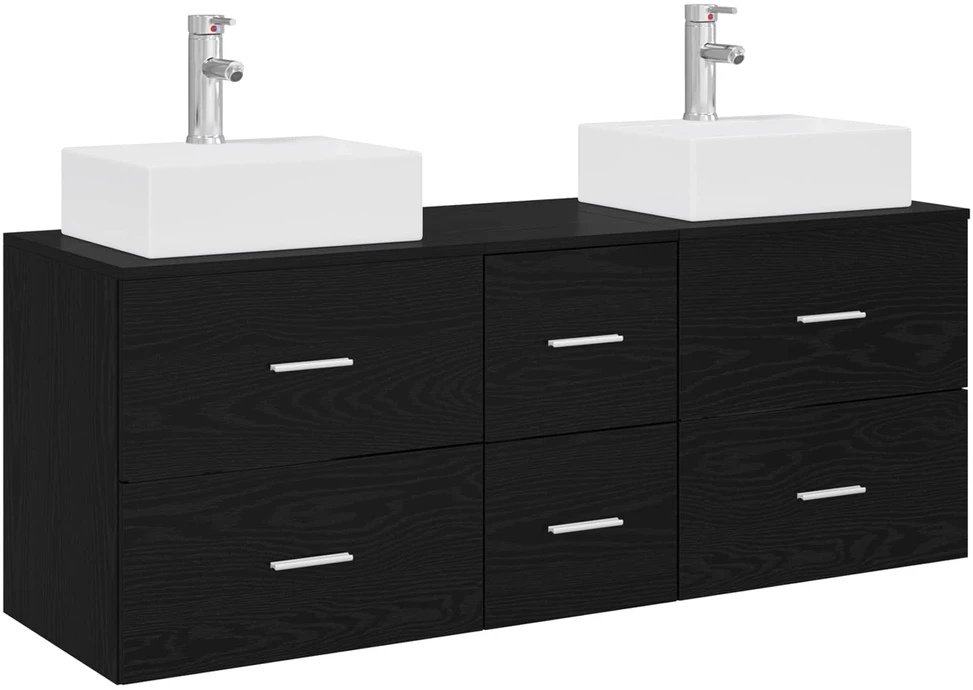 Vonios spintos komplektas 3 vnt. Juoda 129 x 41 x 79,5 cm