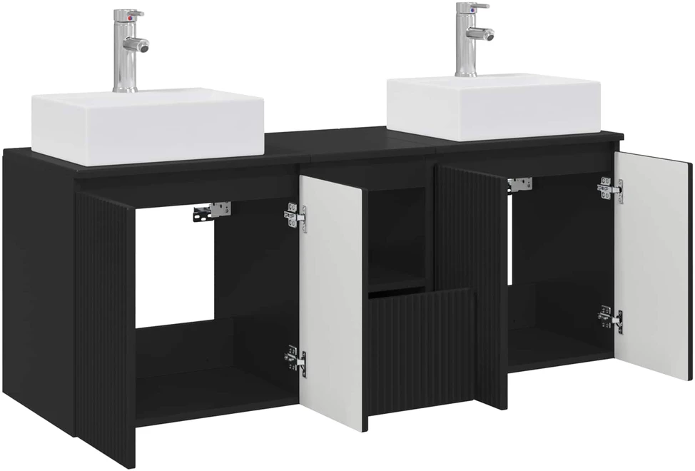 Vonios spintos komplektas 3 vnt. Juoda 129 x 41 x 79,5 cm
