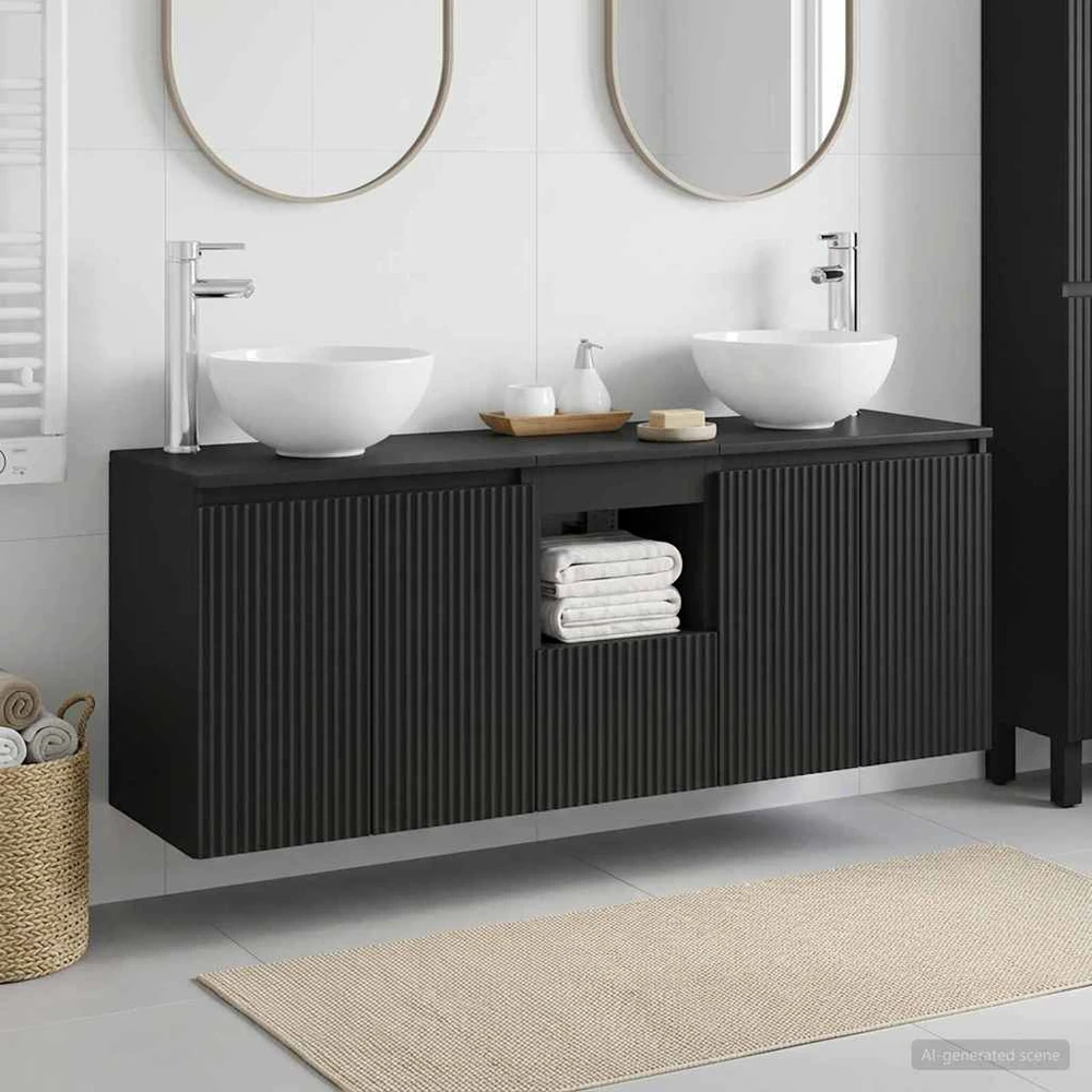 Vonios spintos komplektas 3 vnt. Juoda 129 x 35 x 80 cm
