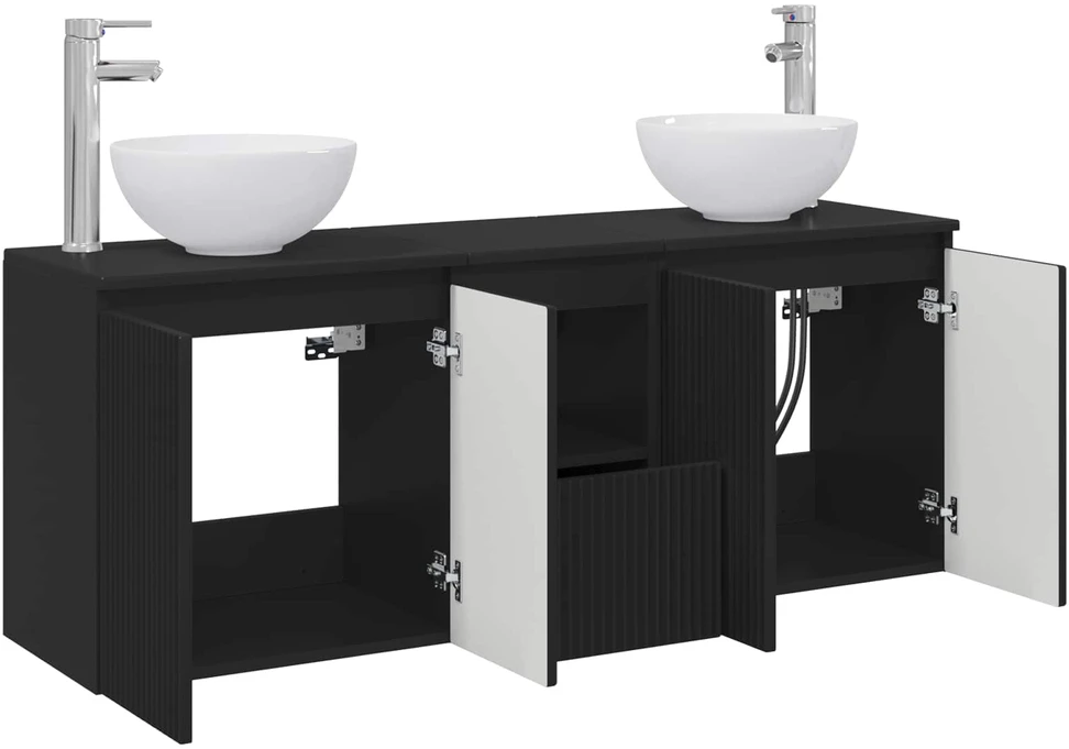 Vonios spintos komplektas 3 vnt. Juoda 129 x 41 x 80 cm