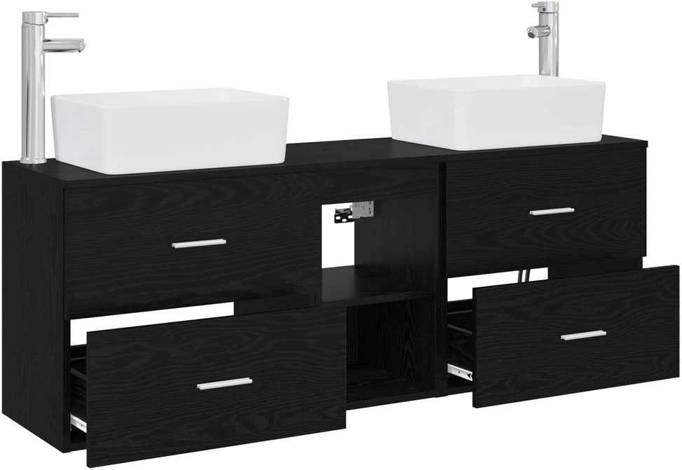 Vonios spintos komplektas 3 vnt. Juoda 136 x 35 x 80 cm