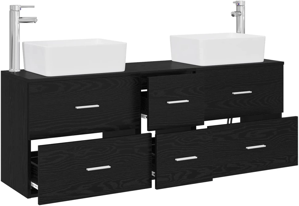 Vonios spintos komplektas 3 vnt. Juoda 136 x 35 x 80 cm