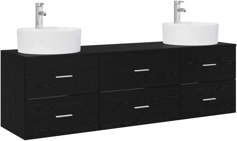 Vonios spintos komplektas 3 vnt. Juoda 161,5 x 44,5 x 82 cm