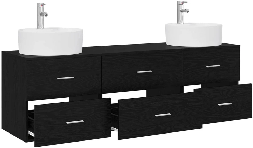 Vonios spintos komplektas 3 vnt. Juoda 62,5 x 44,5 x 50 cm