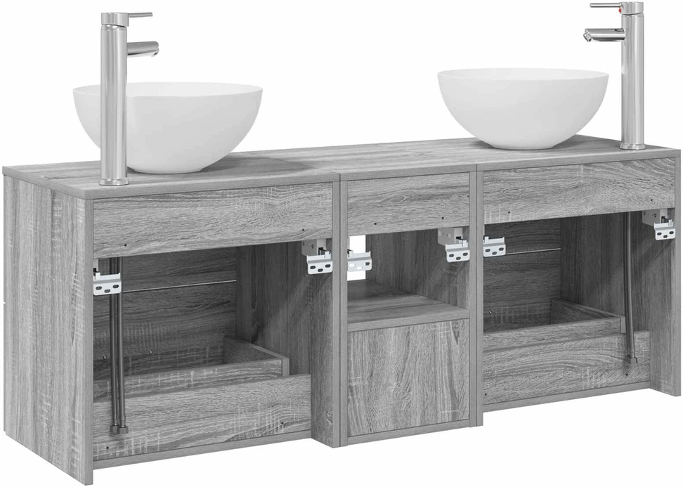 Vonios spintos komplektas 3 vnt. Pilka Sonoma 129 x 35 x 80 cm
