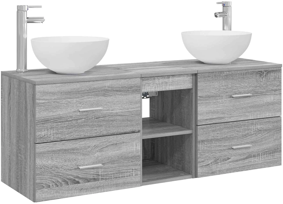Vonios spintos komplektas 3 vnt. Pilka Sonoma 129 x 35 x 80 cm