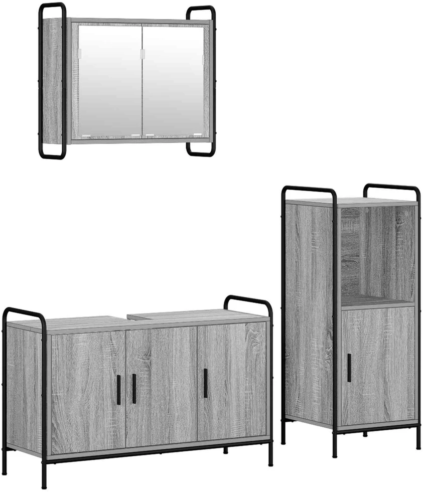 Vonios spintos komplektas 3 vnt. Pilka Sonoma 40 x 36 x 99,5 cm