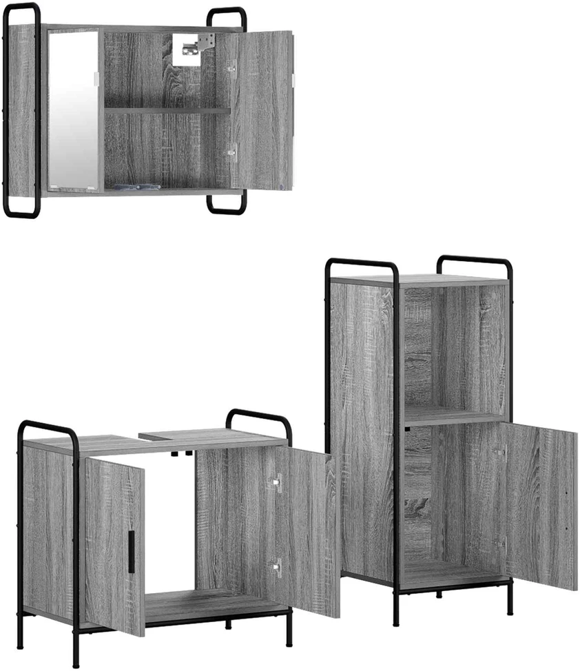 Vonios spintos komplektas 3 vnt. Pilka Sonoma 40 x 36 x 99,5 cm
