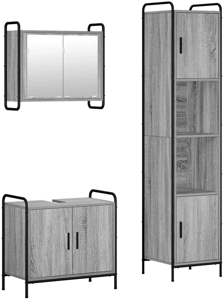 Vonios spintos komplektas 3 vnt. Pilka Sonoma 40 x 36 x 181 cm