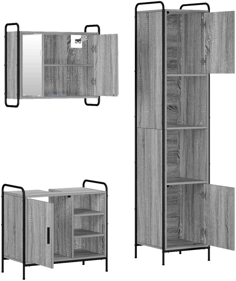 Vonios spintos komplektas 3 vnt. Pilka Sonoma 40 x 36 x 181 cm