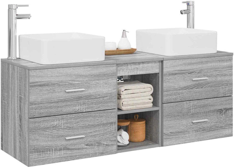 Vonios spintos komplektas 3 vnt. Pilka Sonoma 129 x 41 x 80 cm