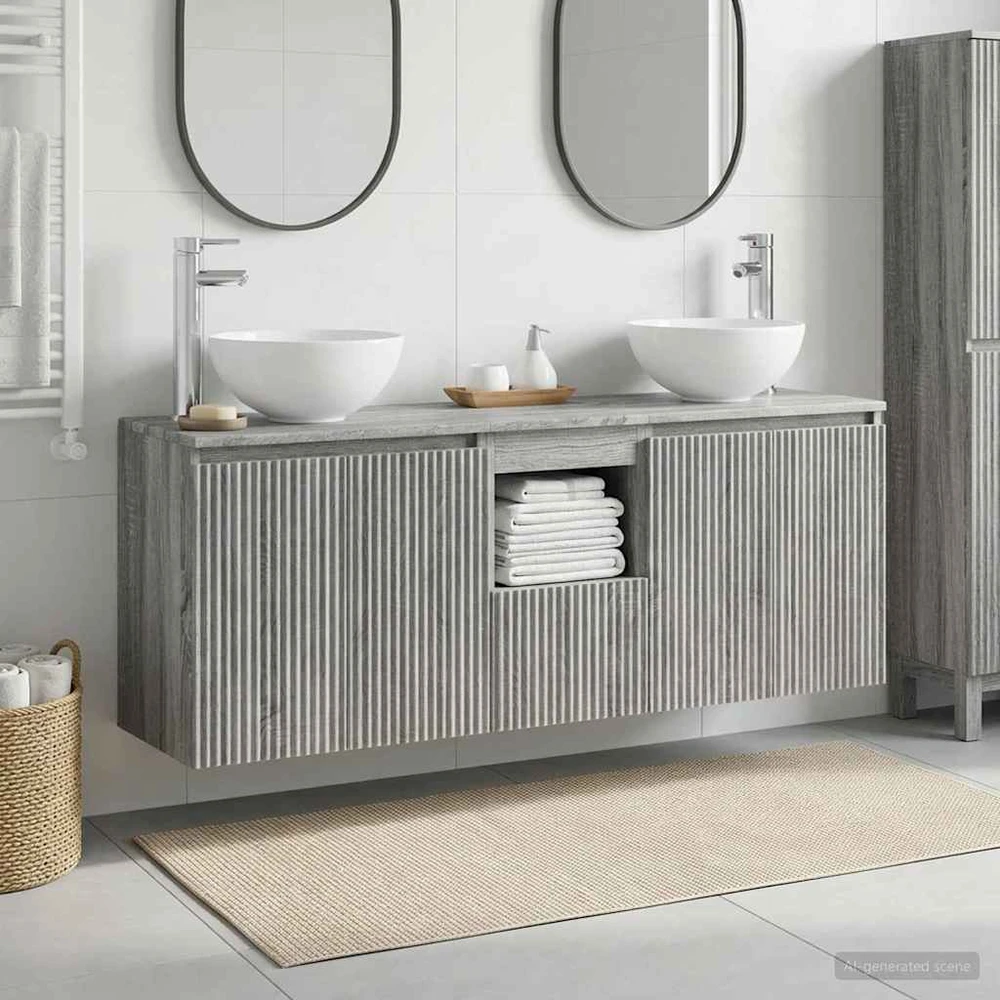 Vonios spintos komplektas 3 vnt. Pilka Sonoma 129 x 35 x 80 cm