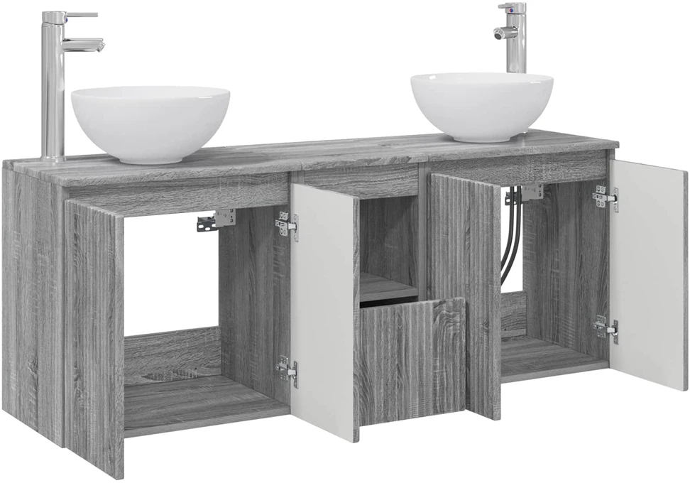 Vonios spintos komplektas 3 vnt. Pilka Sonoma 129 x 41 x 80 cm