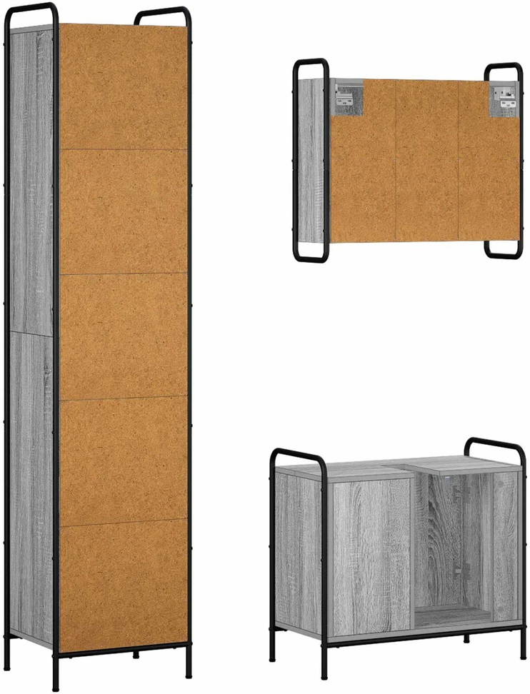 Vonios spintos komplektas 3 vnt. Pilka Sonoma 40 x 36 x 181 cm