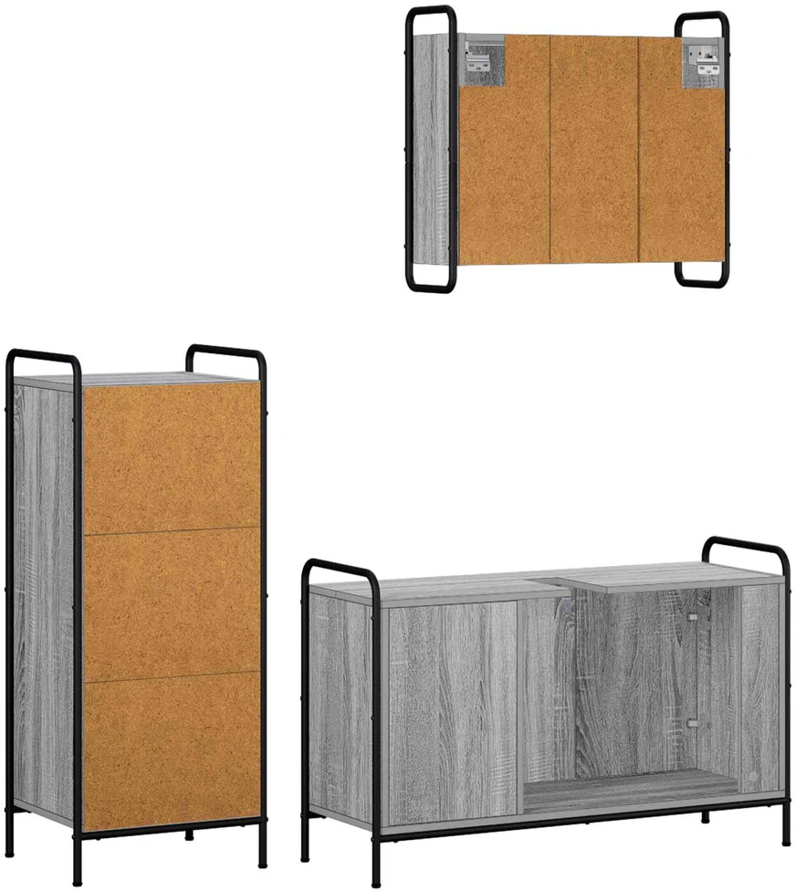 Vonios spintos komplektas 3 vnt. Pilka Sonoma 40 x 36 x 99,5 cm