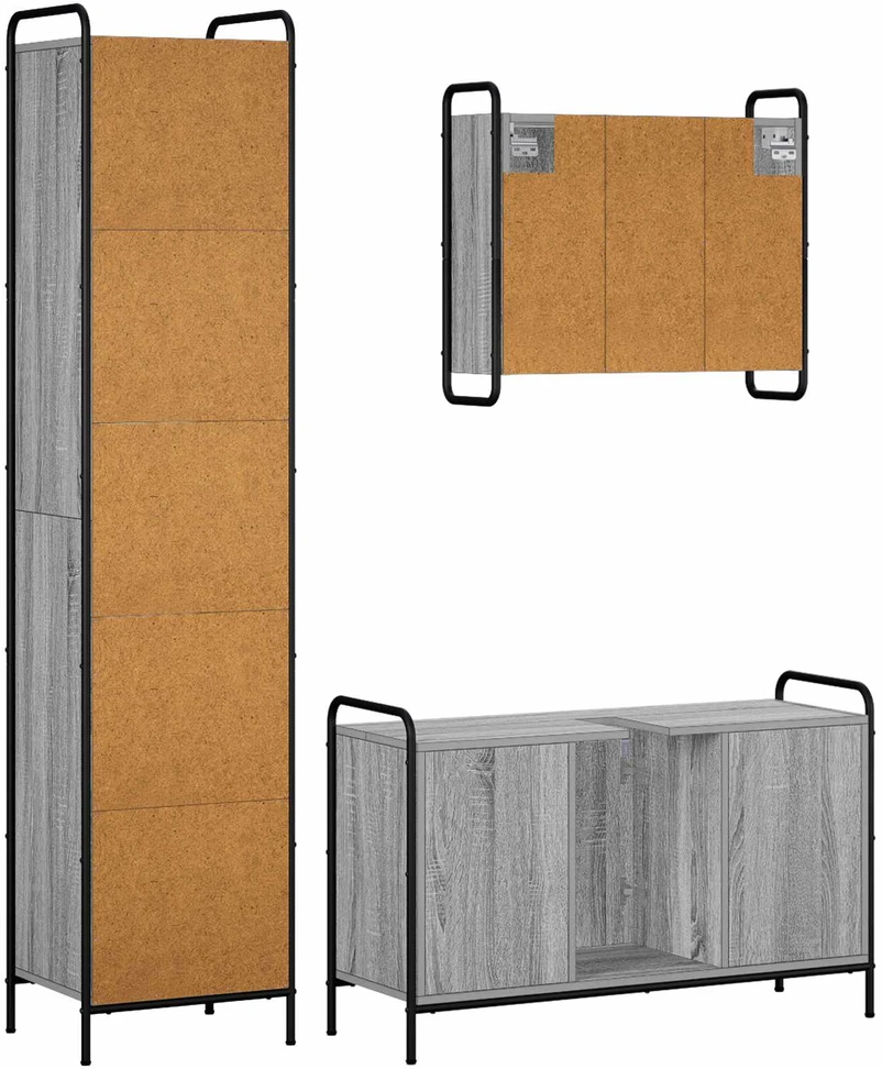 Vonios spintos komplektas 3 vnt. Pilka Sonoma 40 x 36 x 181 cm
