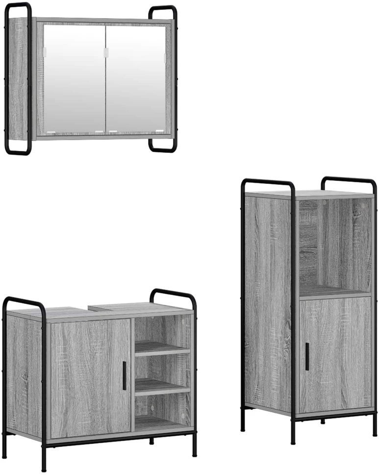Vonios spintos komplektas 3 vnt. Pilka Sonoma 40 x 36 x 99,5 cm