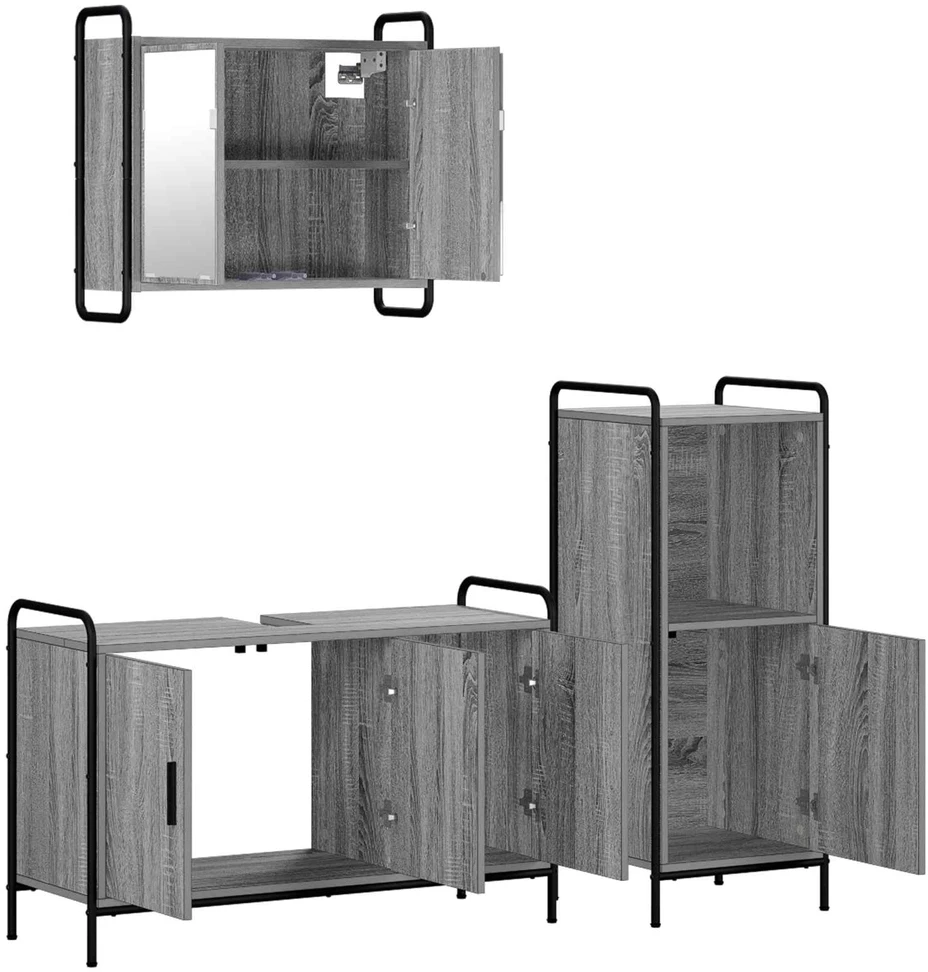 Vonios spintos komplektas 3 vnt. Pilka Sonoma 40 x 36 x 99,5 cm