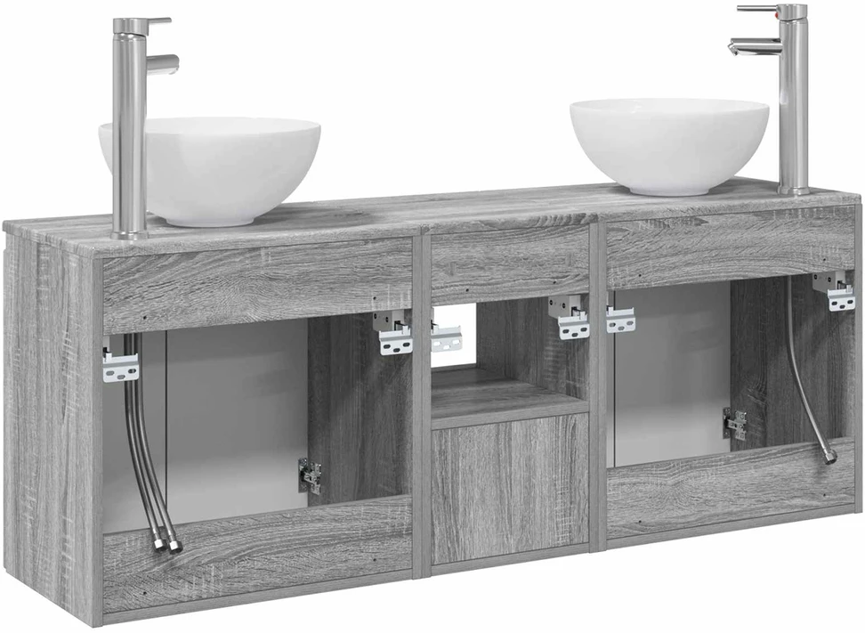 Vonios spintos komplektas 3 vnt. Pilka Sonoma 129 x 35 x 80 cm