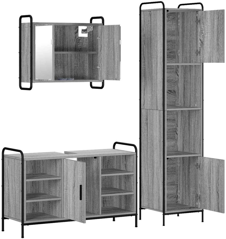 Vonios spintos komplektas 3 vnt. Pilka Sonoma 40 x 36 x 181 cm