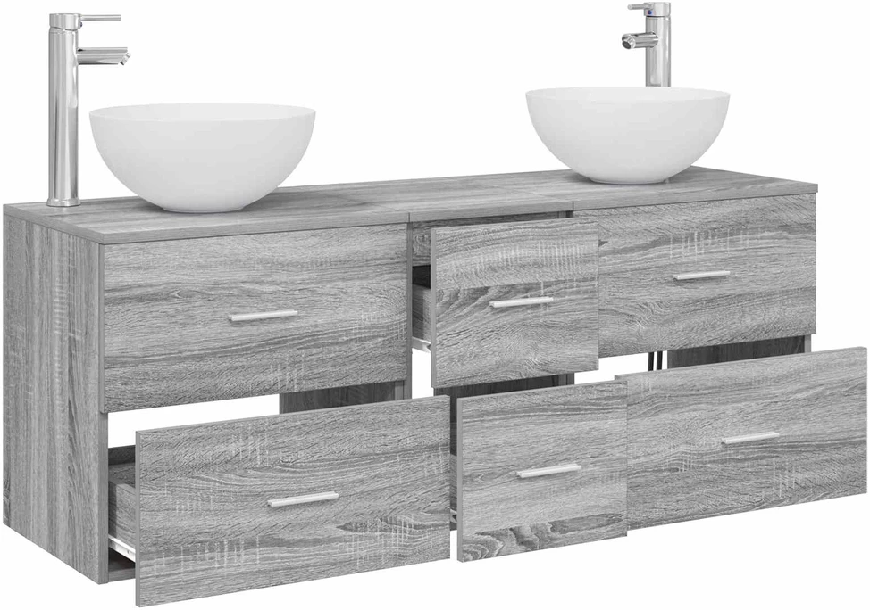 Vonios spintos komplektas 3 vnt. Pilka Sonoma 129 x 35 x 80 cm